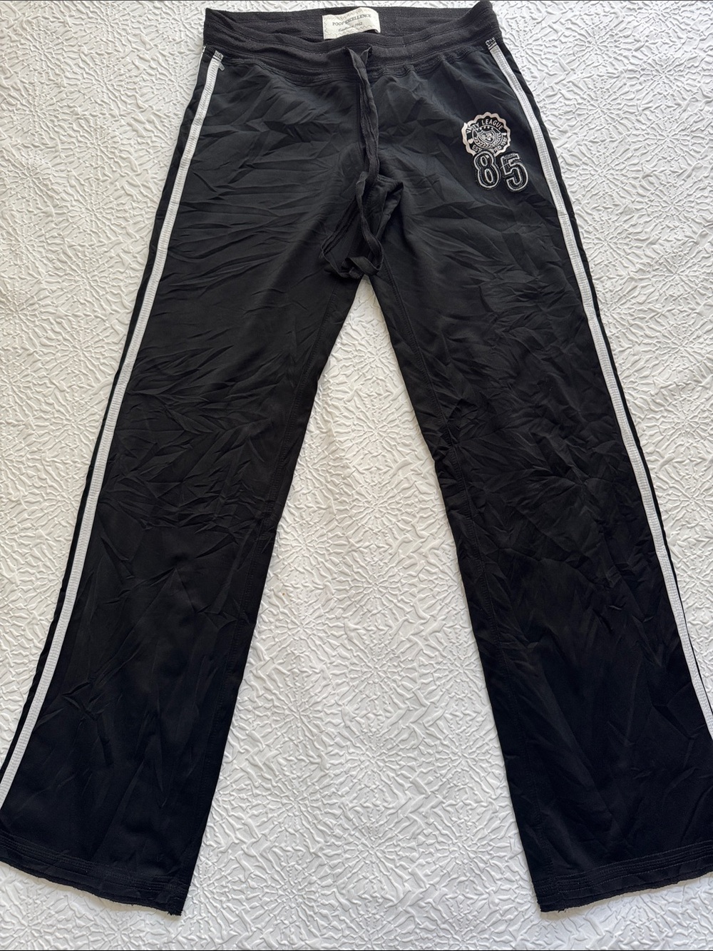Poof Excellence Black Track Pants with White Stripe & 85 Patch